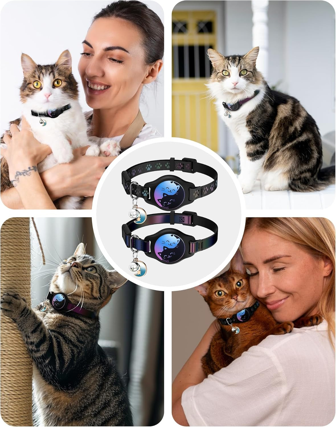 Airtag Cat Collar Breakaway, 2 Pack Cat Collar with Apple Airtag Holder | Reflective Waterproof Cat Collar with Bell, Easy Tracker with Airtag Collar, Adjustable 8-12In Lightweight & Comfortable