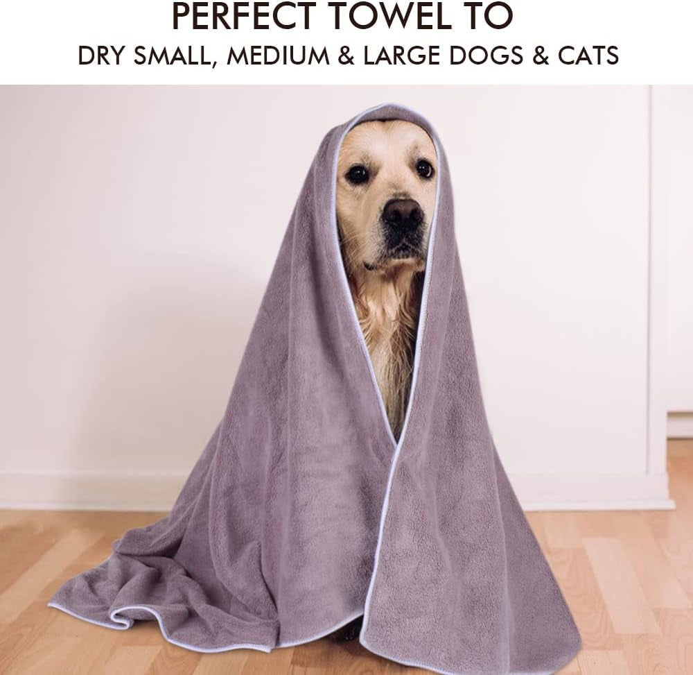 Dog Towel Absorbent Microfiber Pet Bath Towel for Dogs & Cats Purple | Quick Dry Dog Drying Towel Large 30X50 Inch with Paw Print, Machine Washable