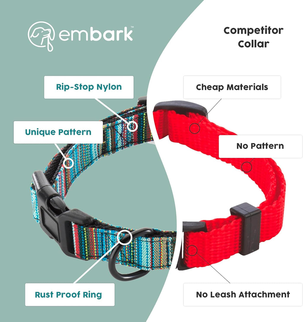 Embark Dog Collar - Adjustable Heavy Duty Outdoor Pet Training Collar | Built with Durable Waterproof Nylon, a Heavy Duty D-Shape Leash Attachment Hook, and an Adjustable Strap - BOHO