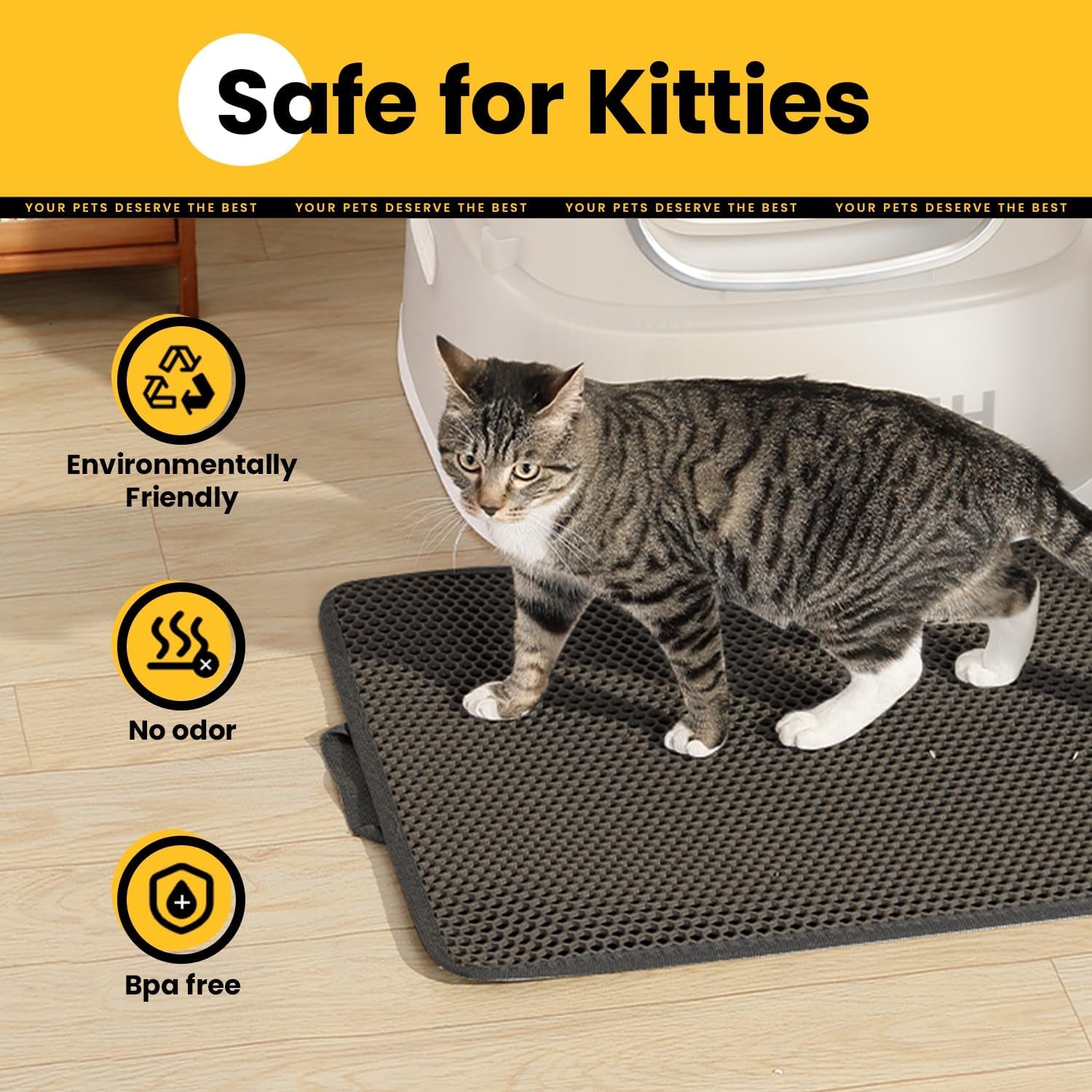 Cat Litter Mat Compact Size 23.6"X14.6" for Small Spaces, Upgrade Waterproof Leakproof Back Layer, Honeycomb Trapping Mat, Washable, Easy to Clean, Scatter Control Kitty Litter Matt, Black