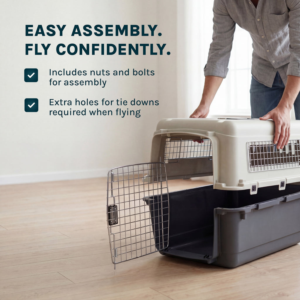 Airline Approved Plastic Dog Kennel with Wheels, Large