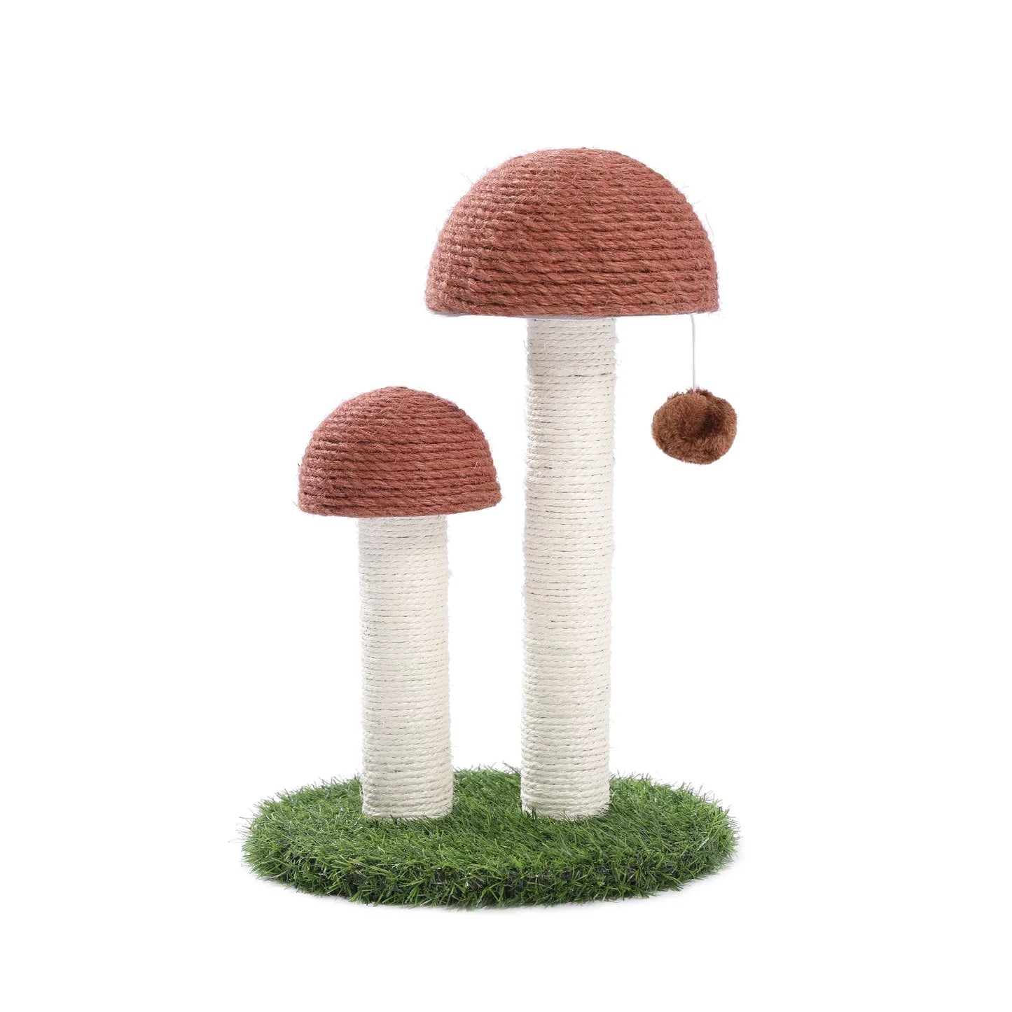 19-Inch Brown Sisal Cat Scratching Post with Dual Mushroom Design for Kittens and Small Cats