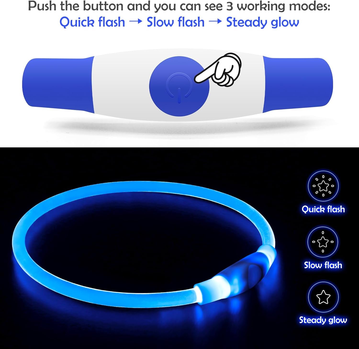 Light up Dog Collar,  USB Rechargeable Led Flash Dog Necklace | Pet Safety Collar Makes Your Beloved Dogs Be Seen at Night for Small Medium Large Dogs( Blue)