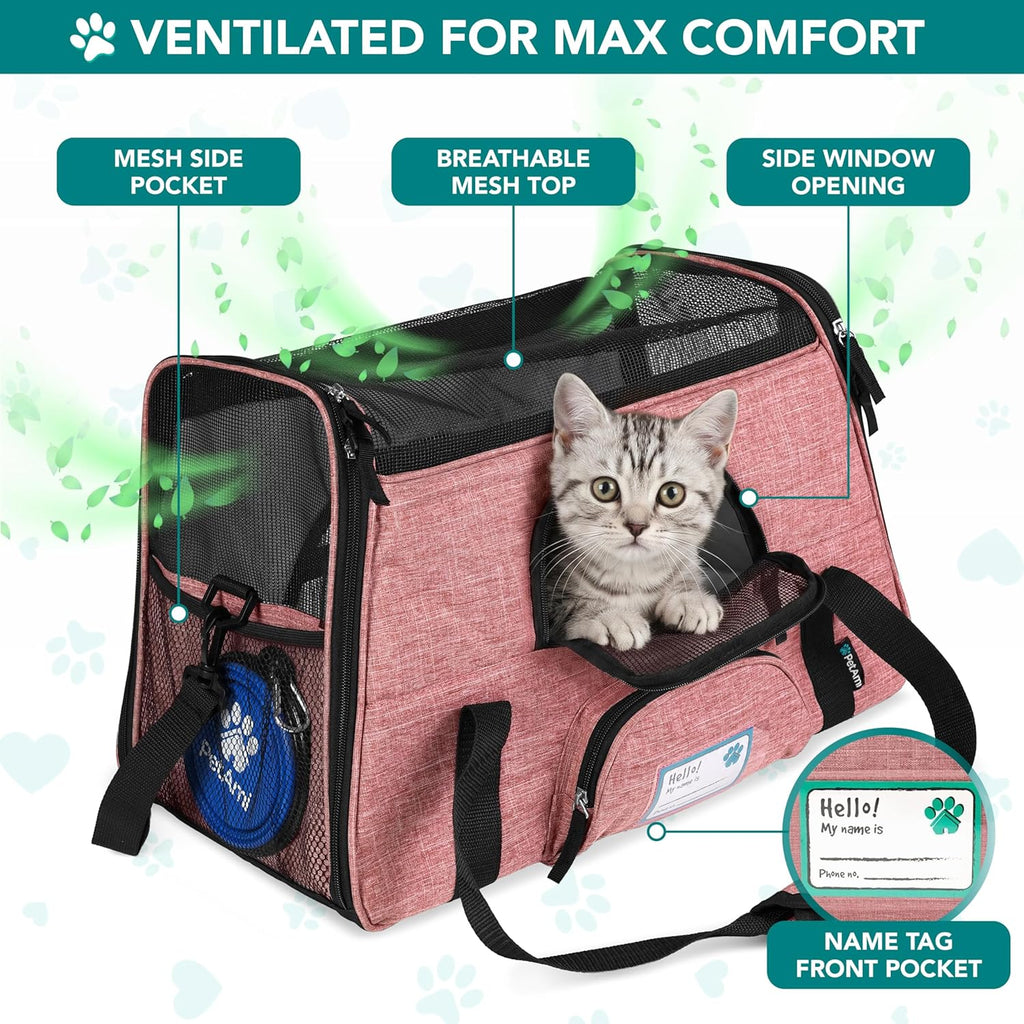 Airline Approved Pet Carrier Cat Small Dogs, Small Heather White Red | Soft Sided TSA Travel Bag, Sherpa Bed, Breathable Mesh Ventilation, Collapsible Bowl, Fits under Seat, up to 18 Lbs
