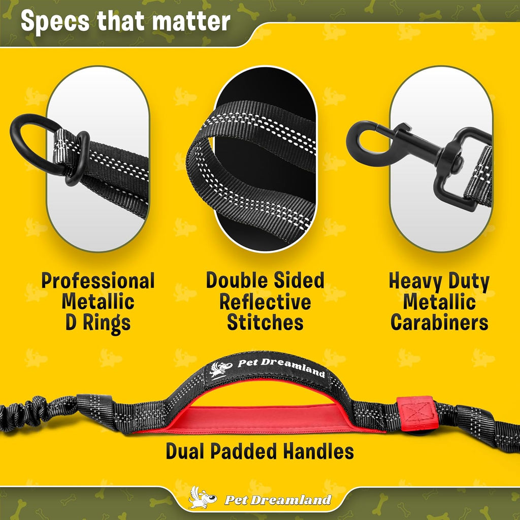 Exquisite Hands Free Double Leash for Two Dogs No Tangle. Premium Quality & Versatile Running Your Two Large Dogs. You Will Absolutely Love This Amazing Dual Dog Leash (Black & Red)