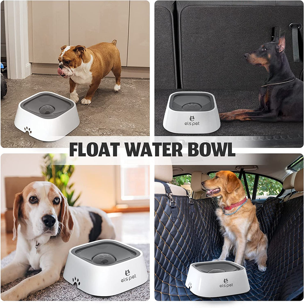 Travel Bowl 35Oz 1L No Spill Dog Cat Bowl anti Slip Water Dispenser | 35Oz 1L Base Model, Floating Disk Slow Drink, Dual Spill Proof, anti Slip, Car Home Use, Dishwasher Safe, Grey, Dog Cat