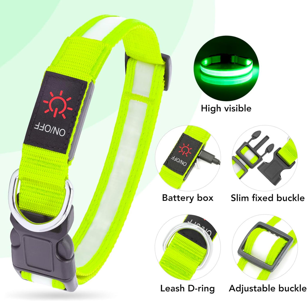 LED Dog Collar, Light up Dog Collar Adjustable Safety Glowing Collar | USB Rechargeable Super Bright Light Collars for Dogs(Small,Green)