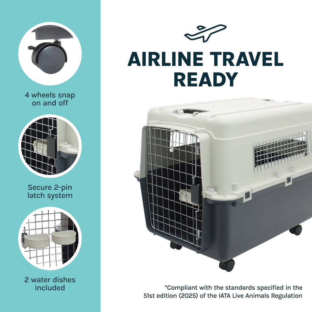 Airline Approved Plastic Dog Kennel with Wheels, Large