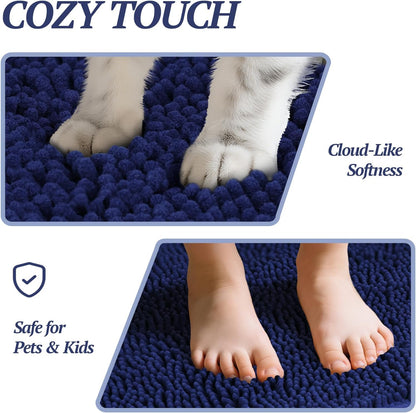Dog Door Mat Absorpmax Dog Mat for Muddy Paw, 31 × 20", Navy Blue | Mud Rug with Non Slip Backing for Indoor & Outdoor, Washable Soft Chenille anti Mud Waterproof