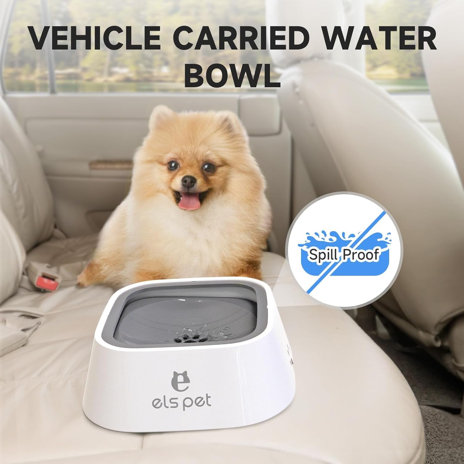 Travel Bowl 35Oz 1L No Spill Dog Cat Bowl anti Slip Water Dispenser | 35Oz 1L Base Model, Floating Disk Slow Drink, Dual Spill Proof, anti Slip, Car Home Use, Dishwasher Safe, Grey, Dog Cat