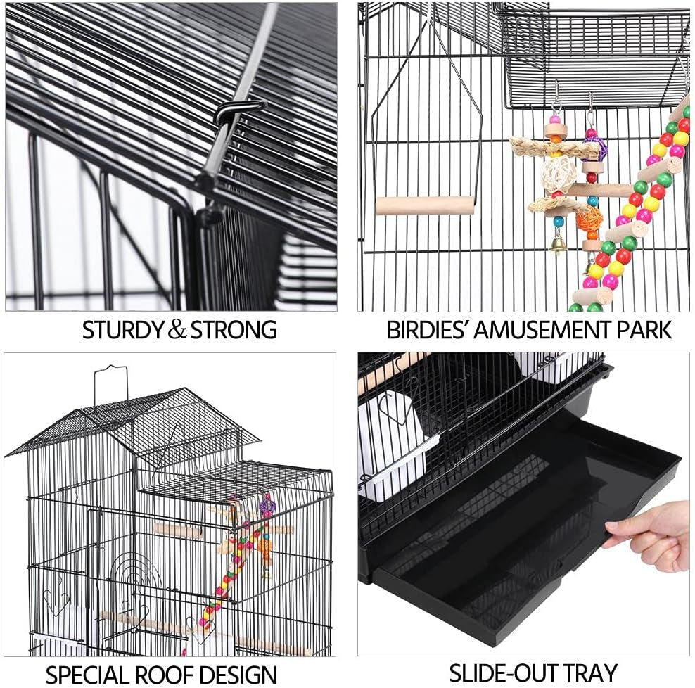 Yaheetech 39" Roof Top Flight Cage with Toys, Wrought Iron Bird Cage for Cockatiels, Conures, Lovebirds, Budgies & Small Birds
