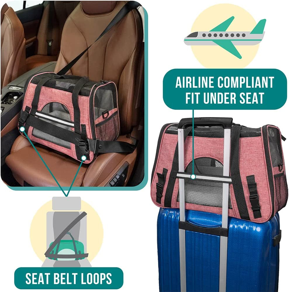 Airline Approved Pet Carrier Cat Small Dogs, Small Heather White Red | Soft Sided TSA Travel Bag, Sherpa Bed, Breathable Mesh Ventilation, Collapsible Bowl, Fits under Seat, up to 18 Lbs
