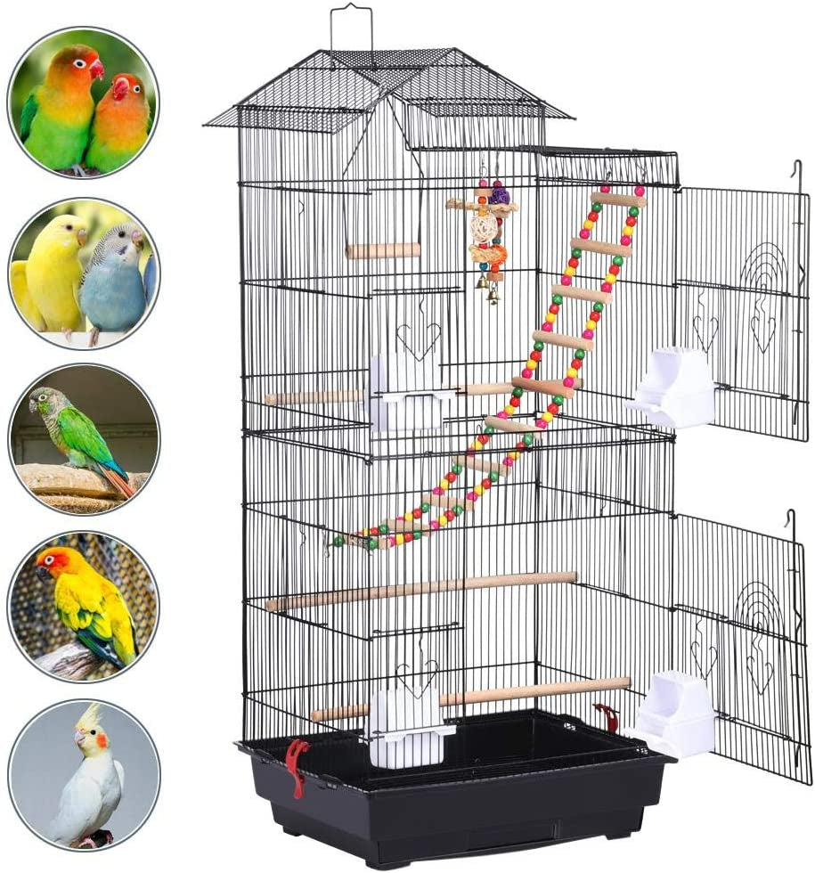 Yaheetech 39" Roof Top Flight Cage with Toys, Wrought Iron Bird Cage for Cockatiels, Conures, Lovebirds, Budgies & Small Birds
