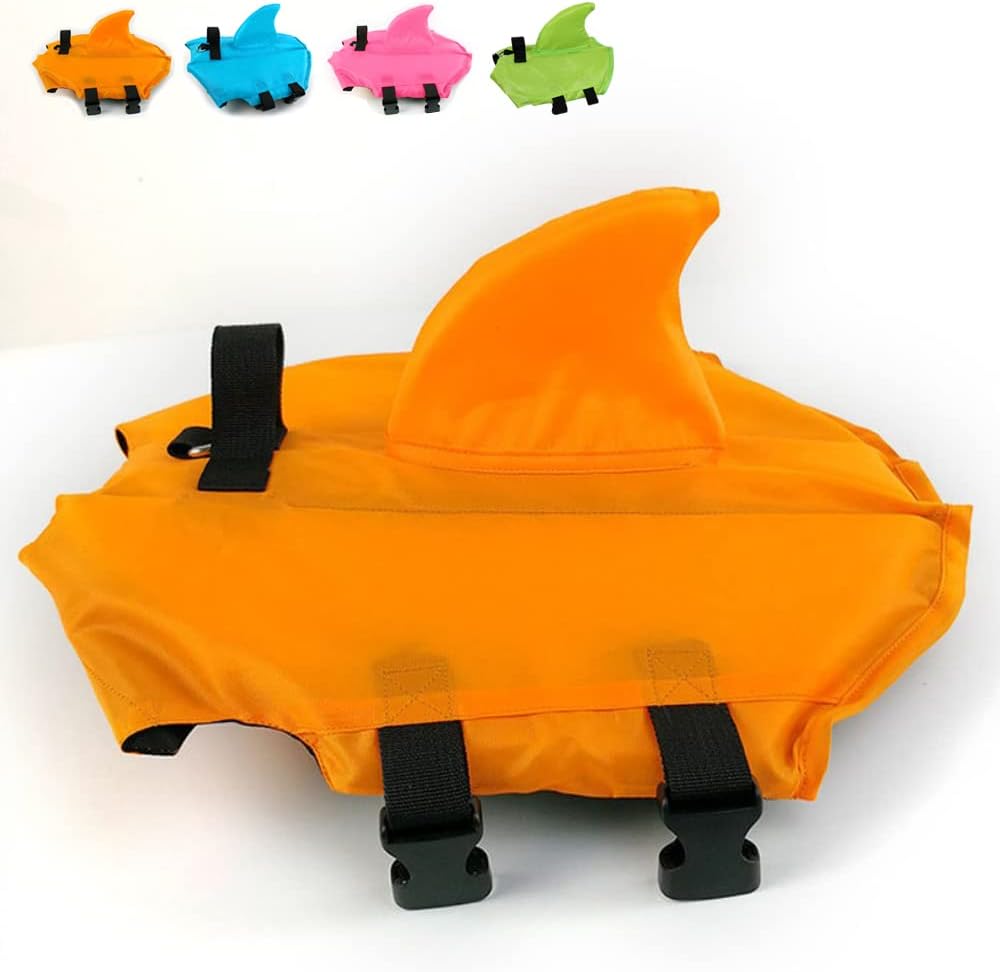 Dog Life Jacket- Preserver with Adjustable Belt, Pet Swimming Shark Jacket for Short Nose Dog Upgrade Version (Pug,Bulldog,Poodle,Bull Terrier,Samoyed,Alaskan Malamute) (XS, Orange)