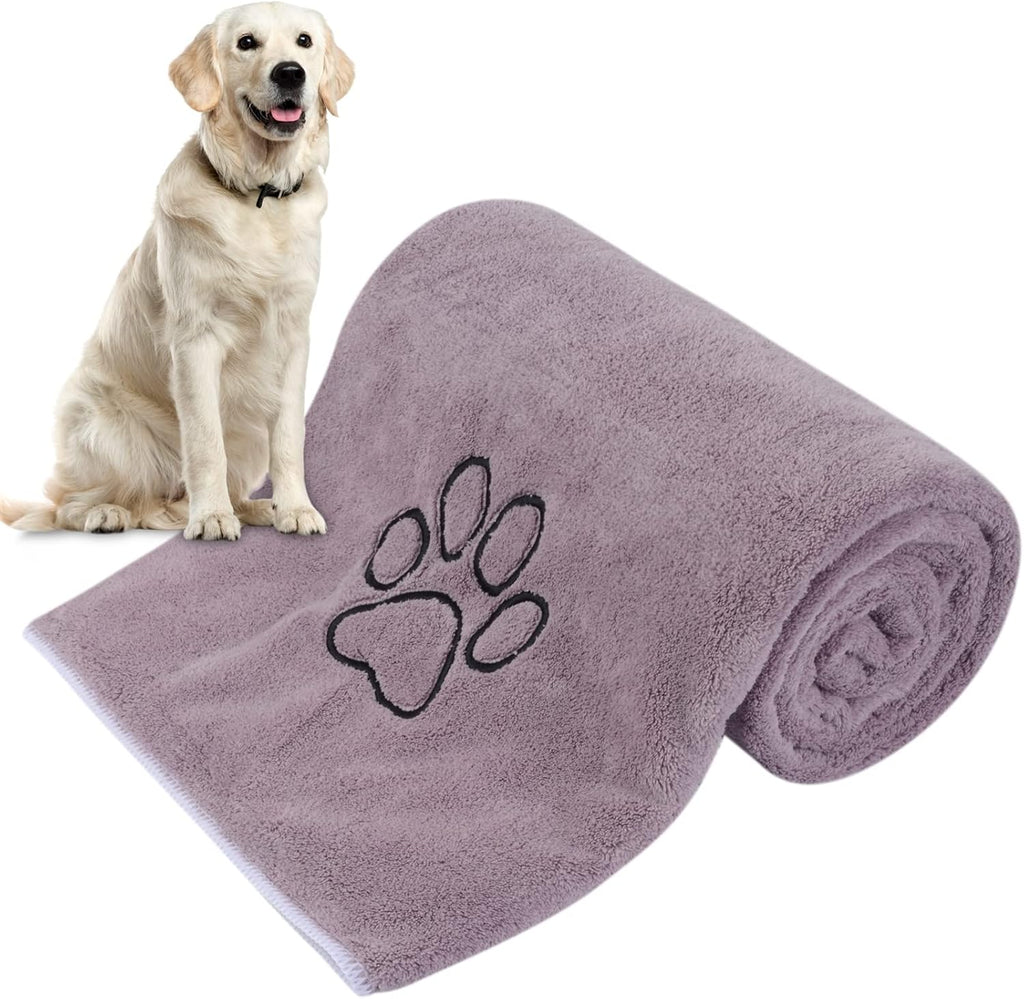 Dog Towel Absorbent Microfiber Pet Bath Towel for Dogs & Cats Purple | Quick Dry Dog Drying Towel Large 30X50 Inch with Paw Print, Machine Washable