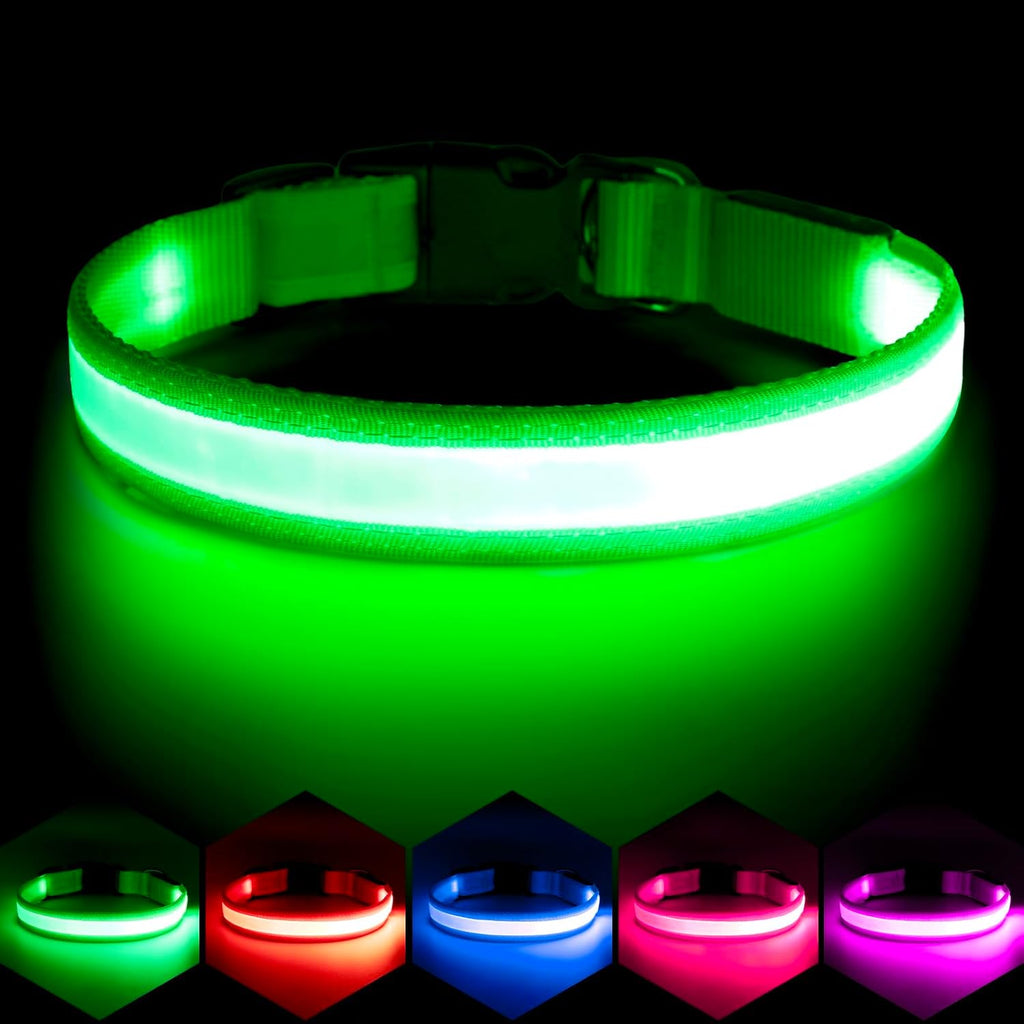 LED Dog Collar, Light up Dog Collar Adjustable Safety Glowing Collar | USB Rechargeable Super Bright Light Collars for Dogs(Small,Green)