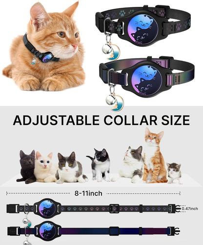 Airtag Cat Collar Breakaway, 2 Pack Cat Collar with Apple Airtag Holder | Reflective Waterproof Cat Collar with Bell, Easy Tracker with Airtag Collar, Adjustable 8-12In Lightweight & Comfortable