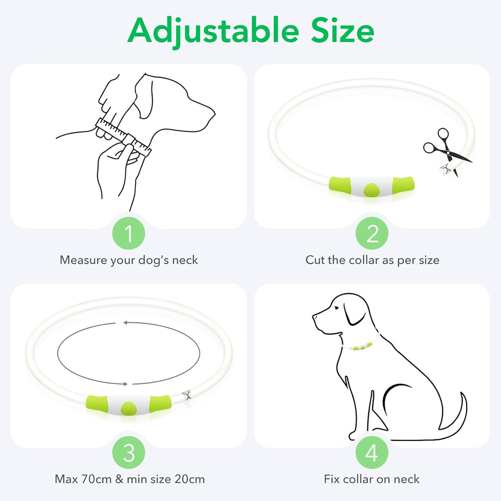Light up Dog Collar, USB Rechargeable LED Glow Necklace, Cyan | Waterproof IP67, Cut-To-Fit TPU, 360° Night Safety, Pet Visibility Light, Camping & Walking, Fits Small-Large Dogs