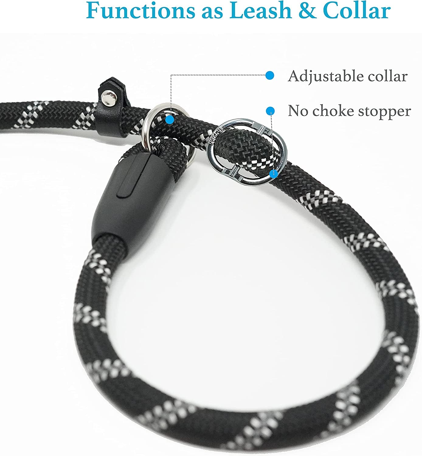 Durable Slip Lead Dog Leash, 1/2" X 4 FT, Black | Padded Handle, Reflective Threads, No Pull, Dog Training Leash