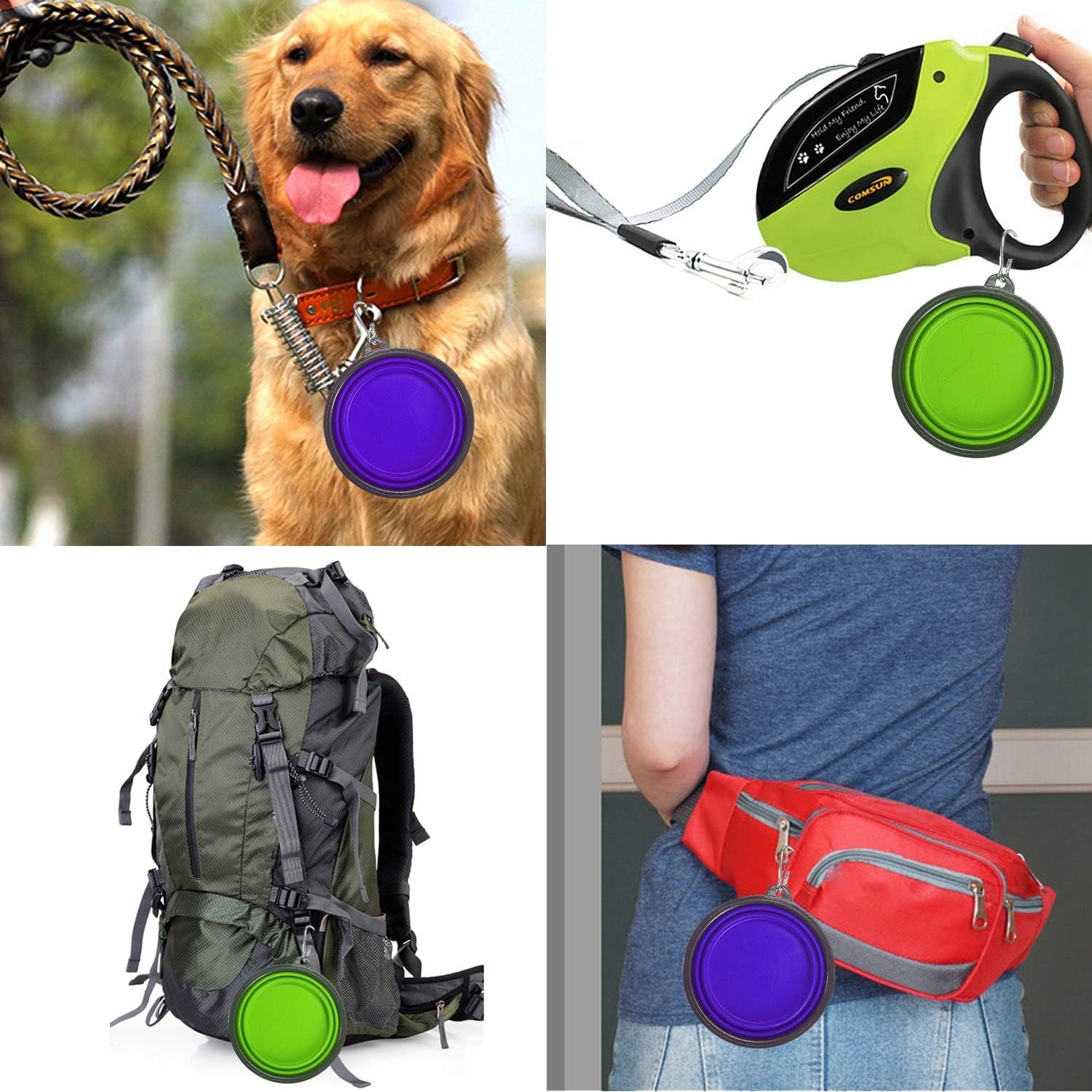 2-Pack Portable Collapsible Dog Bowls - Foldable Expandable Pet Feeding Dishes for Cats and Dogs in Blue and Green
