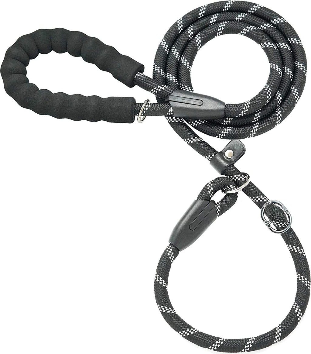Durable Slip Lead Dog Leash, 1/2" X 4 FT, Black | Padded Handle, Reflective Threads, No Pull, Dog Training Leash