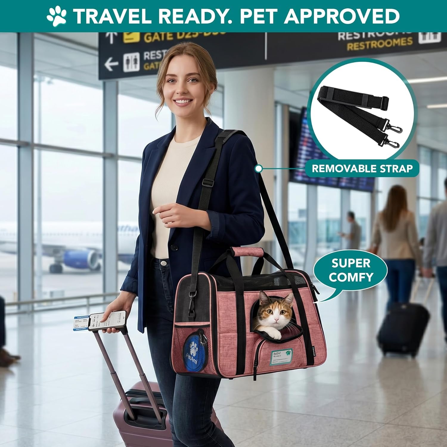 Airline Approved Pet Carrier Cat Small Dogs, Small Heather White Red | Soft Sided TSA Travel Bag, Sherpa Bed, Breathable Mesh Ventilation, Collapsible Bowl, Fits under Seat, up to 18 Lbs