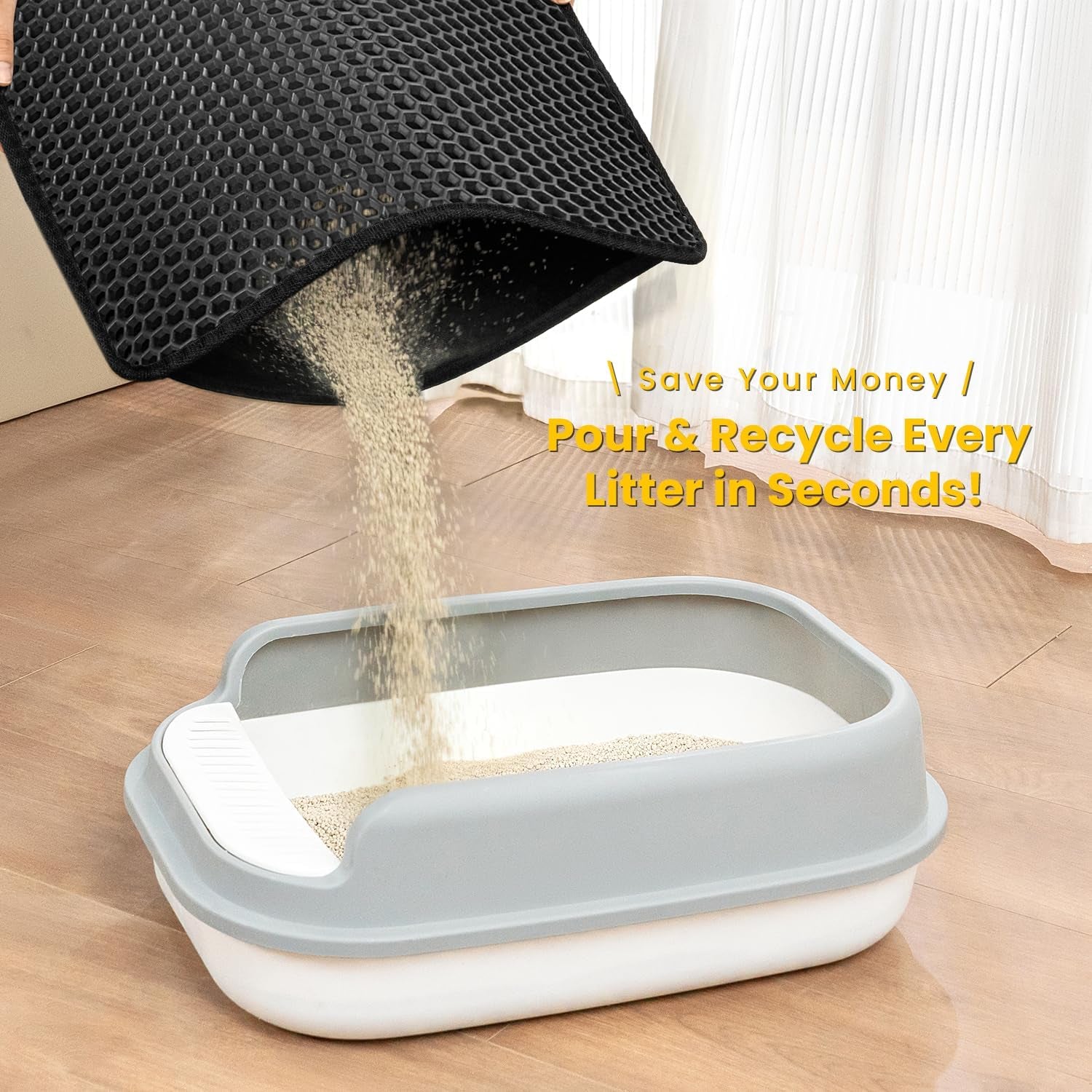 Cat Litter Mat Compact Size 23.6"X14.6" for Small Spaces, Upgrade Waterproof Leakproof Back Layer, Honeycomb Trapping Mat, Washable, Easy to Clean, Scatter Control Kitty Litter Matt, Black