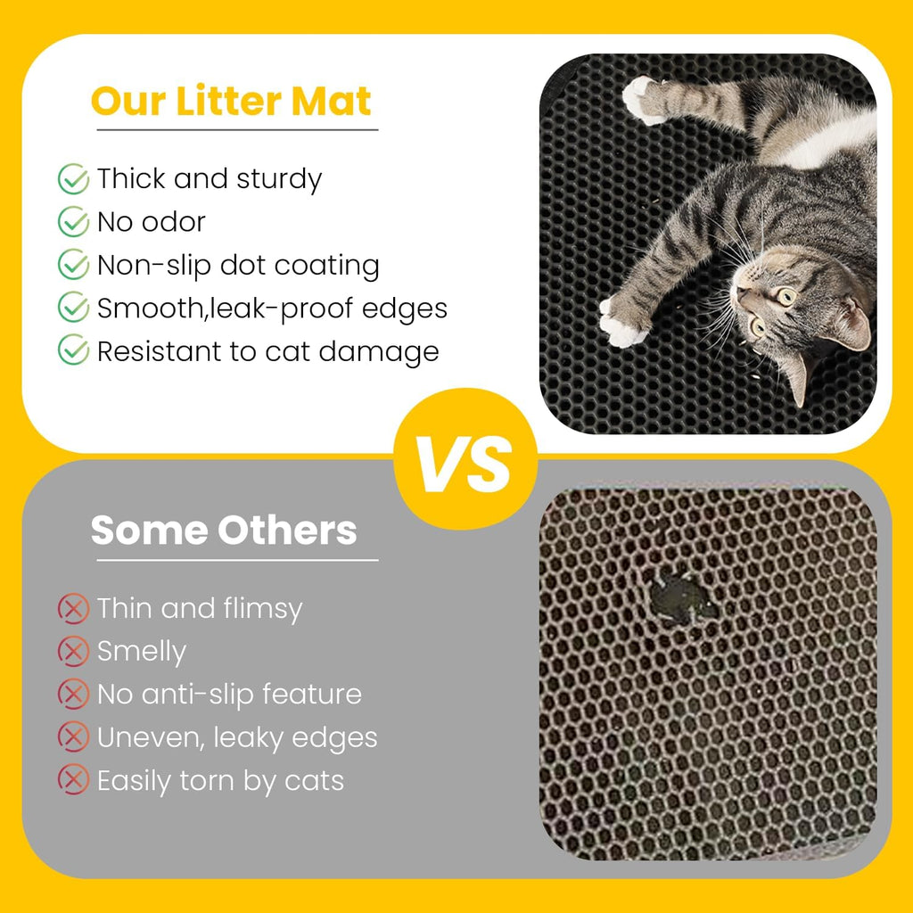 Cat Litter Mat Compact Size 23.6"X14.6" for Small Spaces, Upgrade Waterproof Leakproof Back Layer, Honeycomb Trapping Mat, Washable, Easy to Clean, Scatter Control Kitty Litter Matt, Black