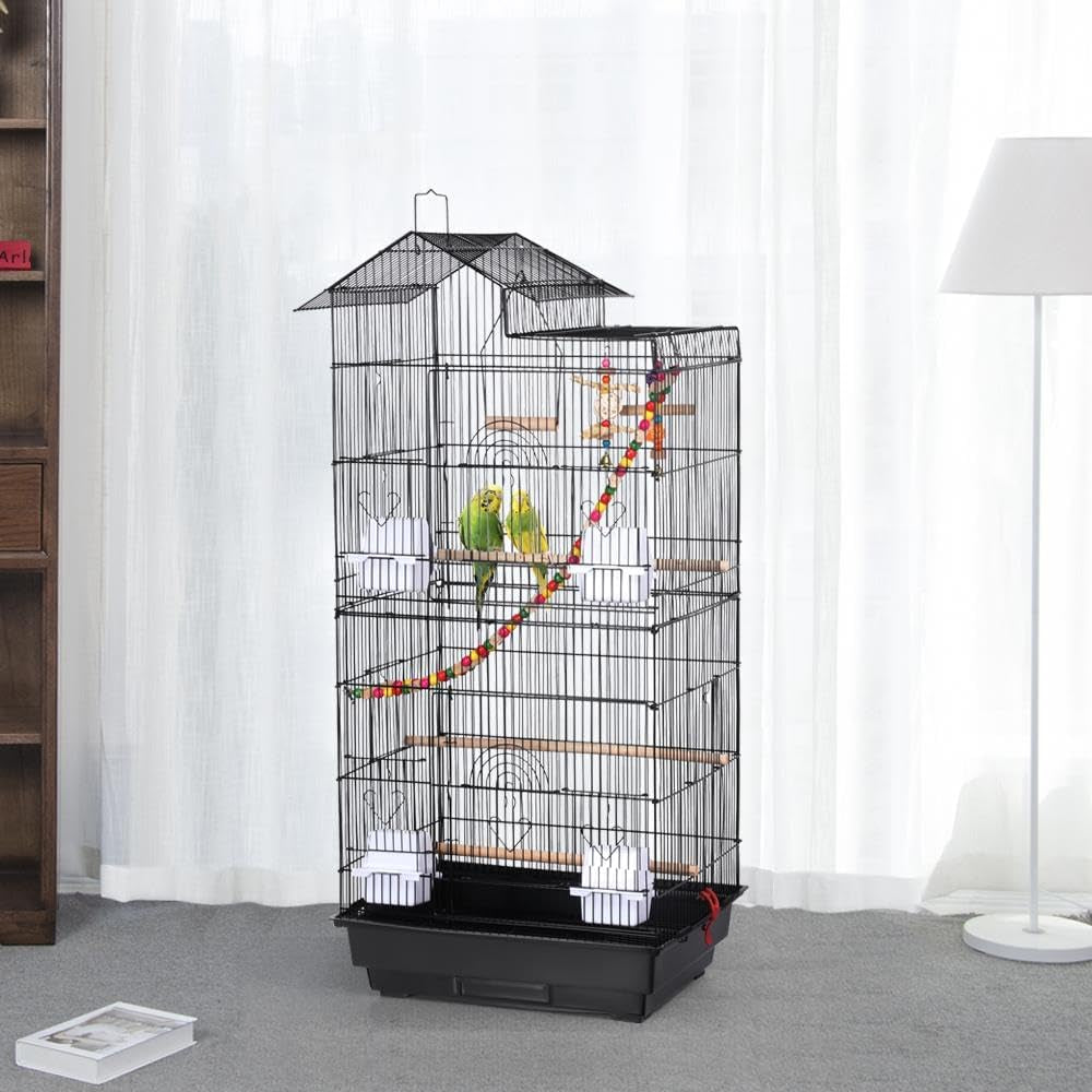 Yaheetech 39" Roof Top Flight Cage with Toys, Wrought Iron Bird Cage for Cockatiels, Conures, Lovebirds, Budgies & Small Birds