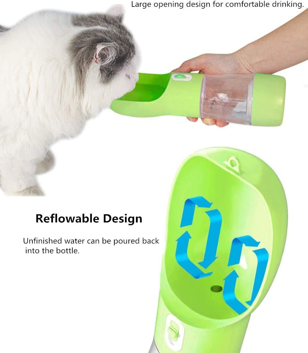 Portable Dog Water Bottle with Food Container Dishwasher Safe-Green | 3 IN1 Drinking Bottle for Pet Puppy Outdoor Walking Hiking Travel | Leak Proof Dog Water Dispenser with Bowl BPA Free