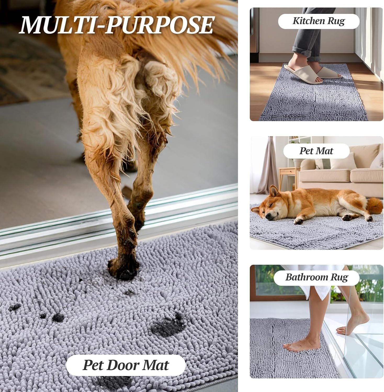 Dog Door Mat Absorpmax Dog Mat for Muddy Paw, 31 × 20", Navy Blue | Mud Rug with Non Slip Backing for Indoor & Outdoor, Washable Soft Chenille anti Mud Waterproof