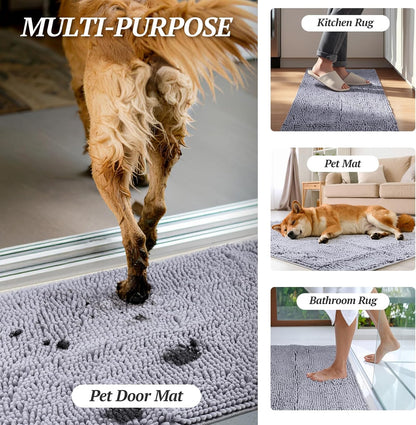 Dog Door Mat Absorpmax Dog Mat for Muddy Paw, 31 × 20", Navy Blue | Mud Rug with Non Slip Backing for Indoor & Outdoor, Washable Soft Chenille anti Mud Waterproof