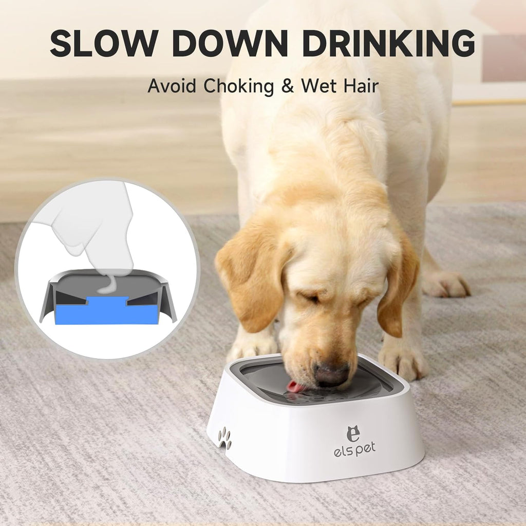 Travel Bowl 35Oz 1L No Spill Dog Cat Bowl anti Slip Water Dispenser | 35Oz 1L Base Model, Floating Disk Slow Drink, Dual Spill Proof, anti Slip, Car Home Use, Dishwasher Safe, Grey, Dog Cat