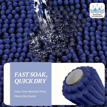 Dog Door Mat Absorpmax Dog Mat for Muddy Paw, 31 × 20", Navy Blue | Mud Rug with Non Slip Backing for Indoor & Outdoor, Washable Soft Chenille anti Mud Waterproof
