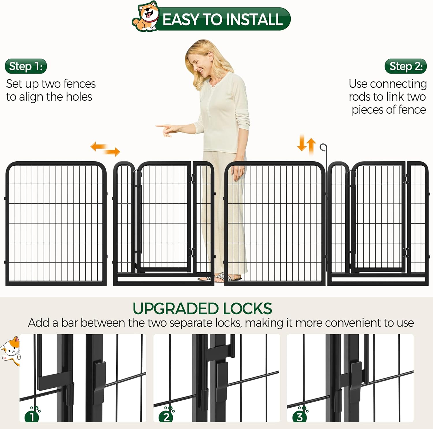 Yaheetech Dog Playpen 32In 16 Panels Pet Fence for Indoor Yard RV Camping | Easy Setup, Heavy Duty Rustproof Frame with Secure Latch Door, DIY Layouts,Foldable Storage, for Small & Medium Dogs