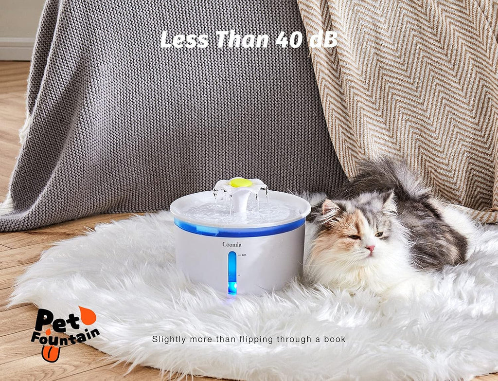 Cat Water Fountain, 85Oz/2.5L Pet Water Fountain Indoor, Automatic Dog Water Dispenser with Switchable LED Lights, 2 Replacement Filters for Cats, Dogs, Pets (White)