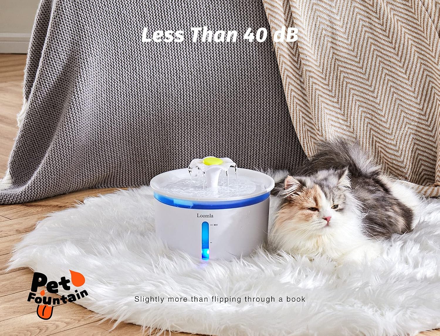 Cat Water Fountain, 85Oz/2.5L Pet Water Fountain Indoor, Automatic Dog Water Dispenser with Switchable LED Lights, 2 Replacement Filters for Cats, Dogs, Pets (White)