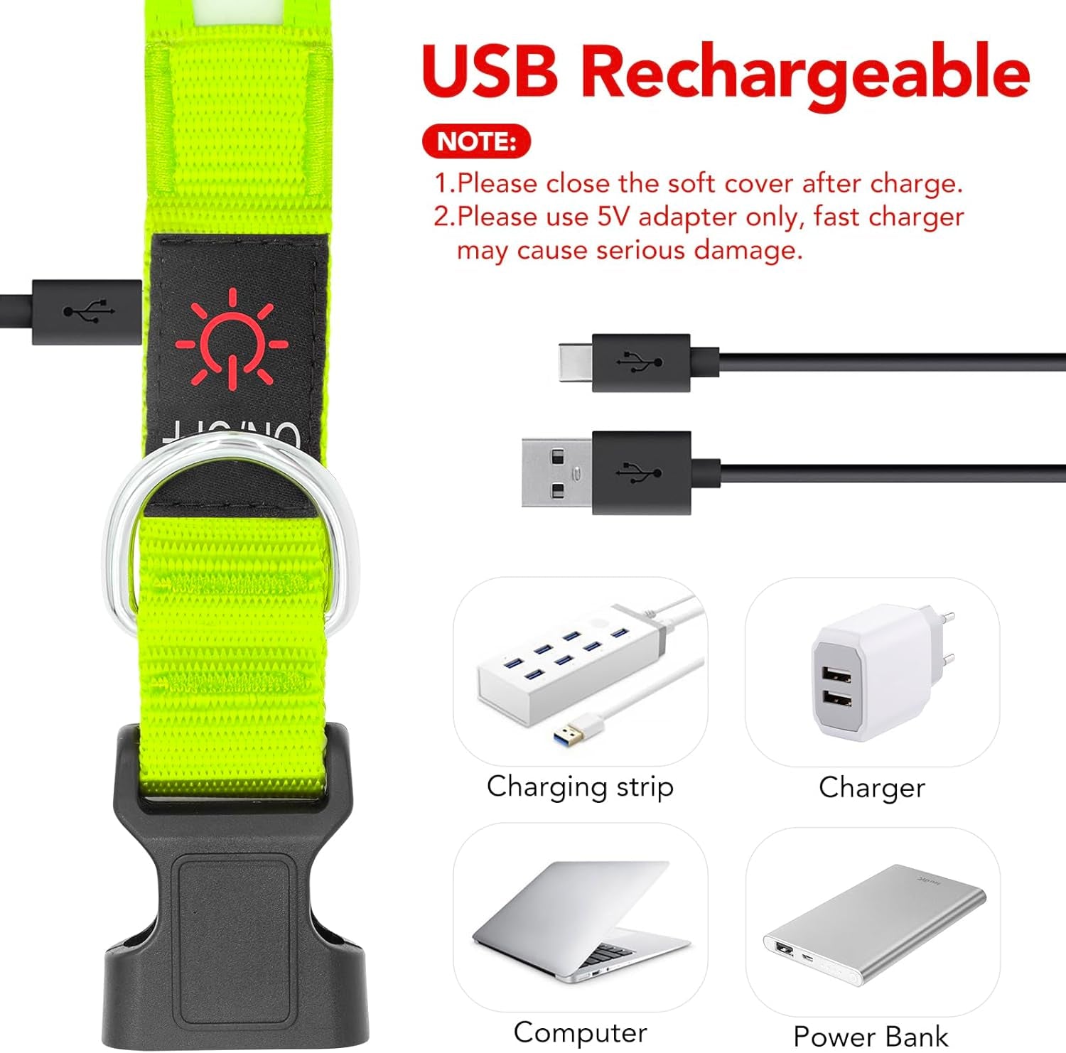 LED Dog Collar, Light up Dog Collar Adjustable Safety Glowing Collar | USB Rechargeable Super Bright Light Collars for Dogs(Small,Green)