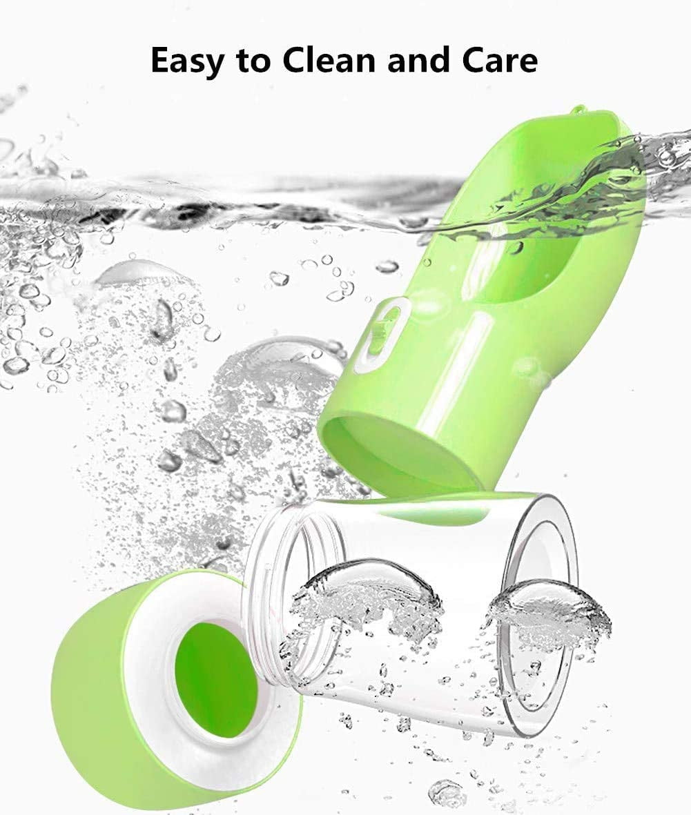 Portable Dog Water Bottle with Food Container Dishwasher Safe-Green | 3 IN1 Drinking Bottle for Pet Puppy Outdoor Walking Hiking Travel | Leak Proof Dog Water Dispenser with Bowl BPA Free
