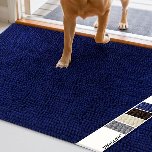 Dog Door Mat Absorpmax Dog Mat for Muddy Paw, 31 × 20", Navy Blue | Mud Rug with Non Slip Backing for Indoor & Outdoor, Washable Soft Chenille anti Mud Waterproof