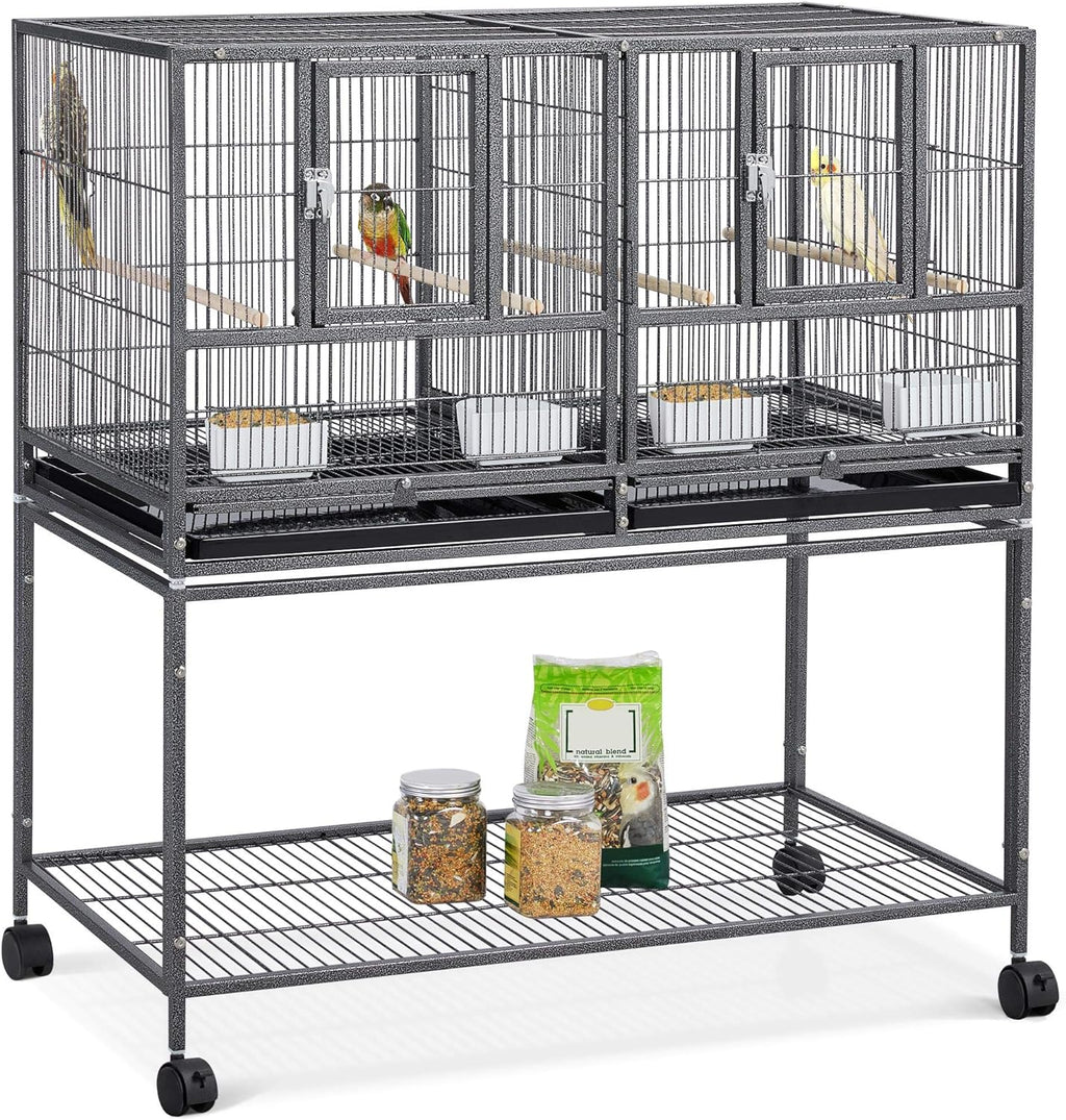 Yaheetech 41.5" Stackable Divided Breeder Breeding Parakeet Bird Cage for Canaries Cockatiels Lovebirds Finches Budgies Small Parrots with Rolling Stand, Black