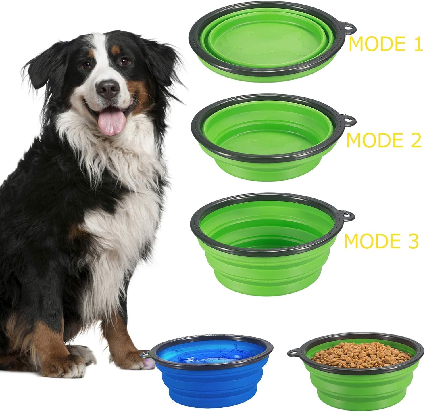 2-Pack Portable Collapsible Dog Bowls - Foldable Expandable Pet Feeding Dishes for Cats and Dogs in Blue and Green