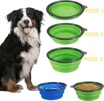 2-Pack Portable Collapsible Dog Bowls - Foldable Expandable Pet Feeding Dishes for Cats and Dogs in Blue and Green