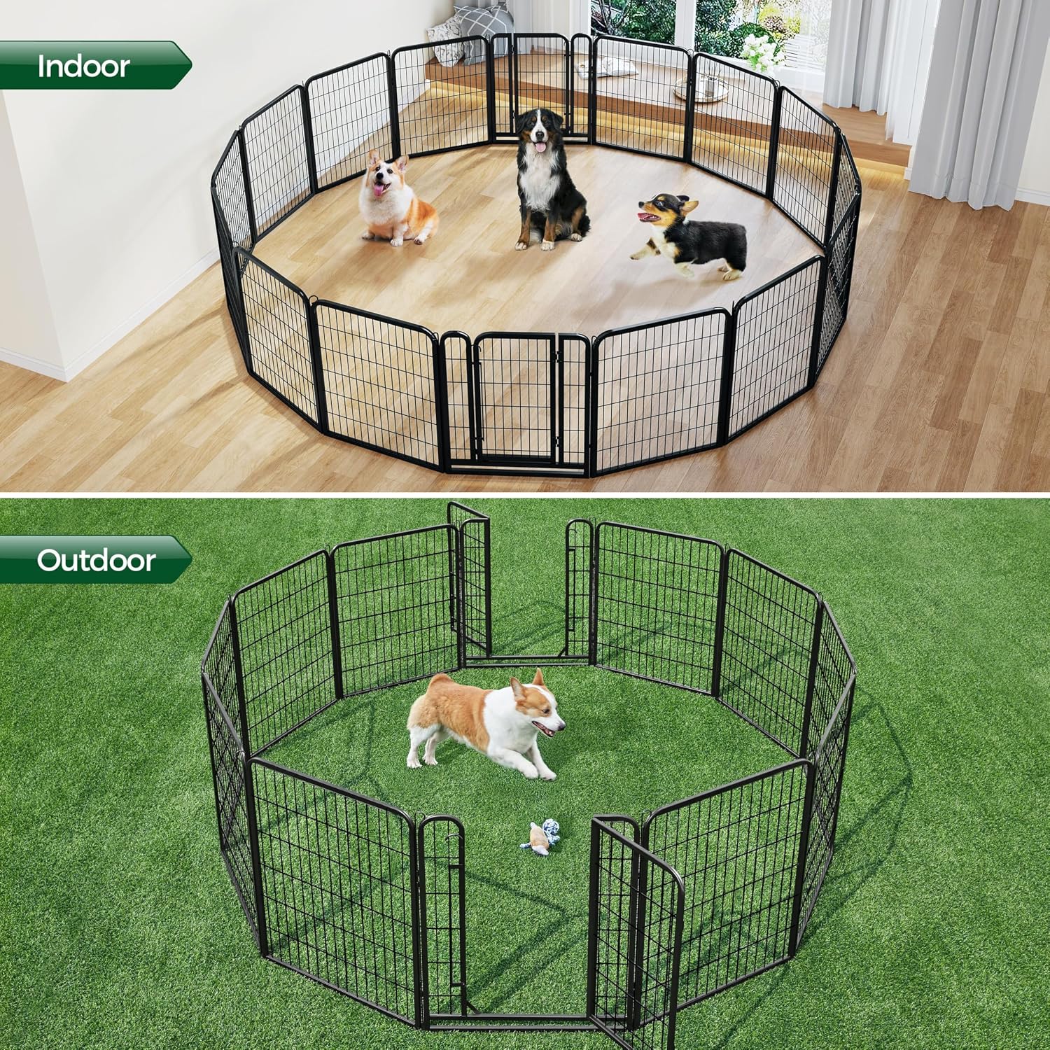 Yaheetech Dog Playpen 32In 16 Panels Pet Fence for Indoor Yard RV Camping | Easy Setup, Heavy Duty Rustproof Frame with Secure Latch Door, DIY Layouts,Foldable Storage, for Small & Medium Dogs