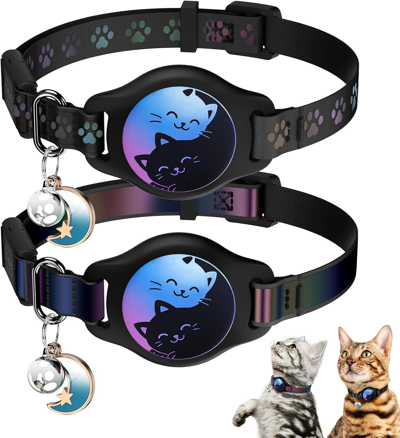 Airtag Cat Collar Breakaway, 2 Pack Cat Collar with Apple Airtag Holder | Reflective Waterproof Cat Collar with Bell, Easy Tracker with Airtag Collar, Adjustable 8-12In Lightweight & Comfortable