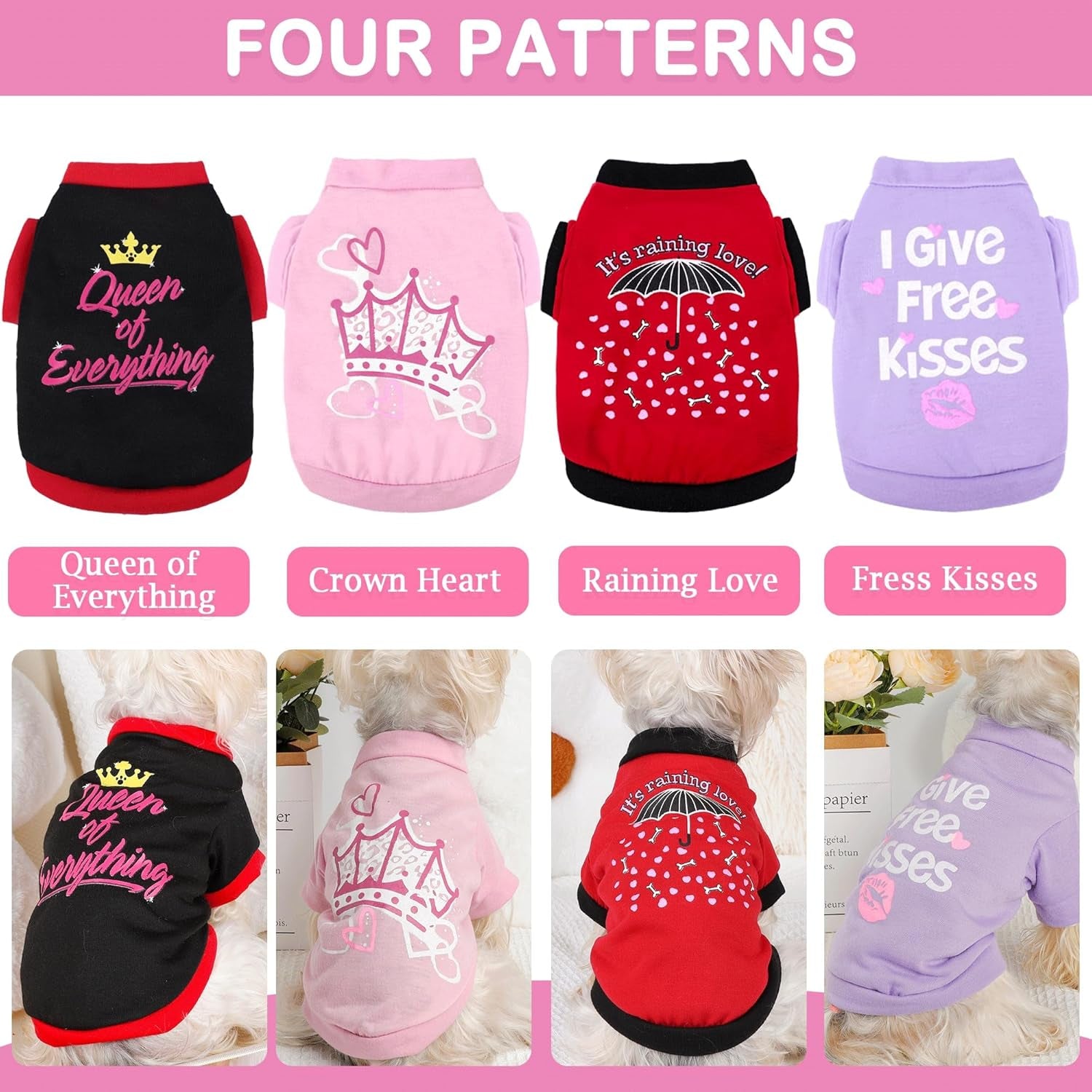 Dog Clothes for Small Dogs Girl, 4 Pack Yorkie Female Tshirt Pet Chihuahua Teacup Fall, Summer Cute Princess Puppy Outfit Apparel Shirt Girl