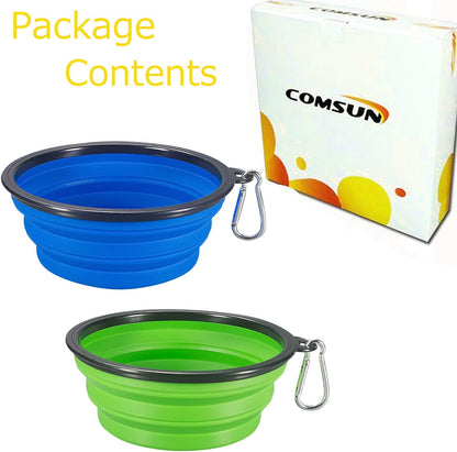 2-Pack Portable Collapsible Dog Bowls - Foldable Expandable Pet Feeding Dishes for Cats and Dogs in Blue and Green