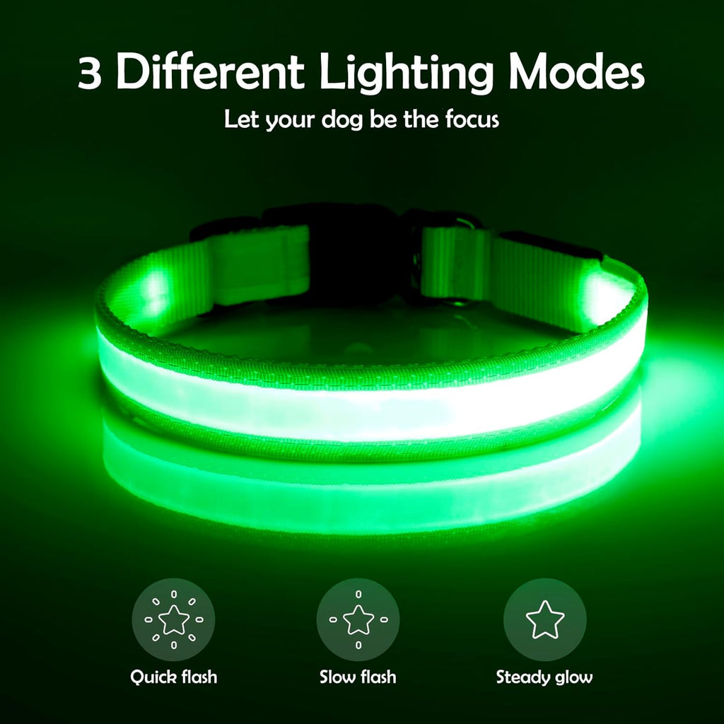 LED Dog Collar, Light up Dog Collar Adjustable Safety Glowing Collar | USB Rechargeable Super Bright Light Collars for Dogs(Small,Green)