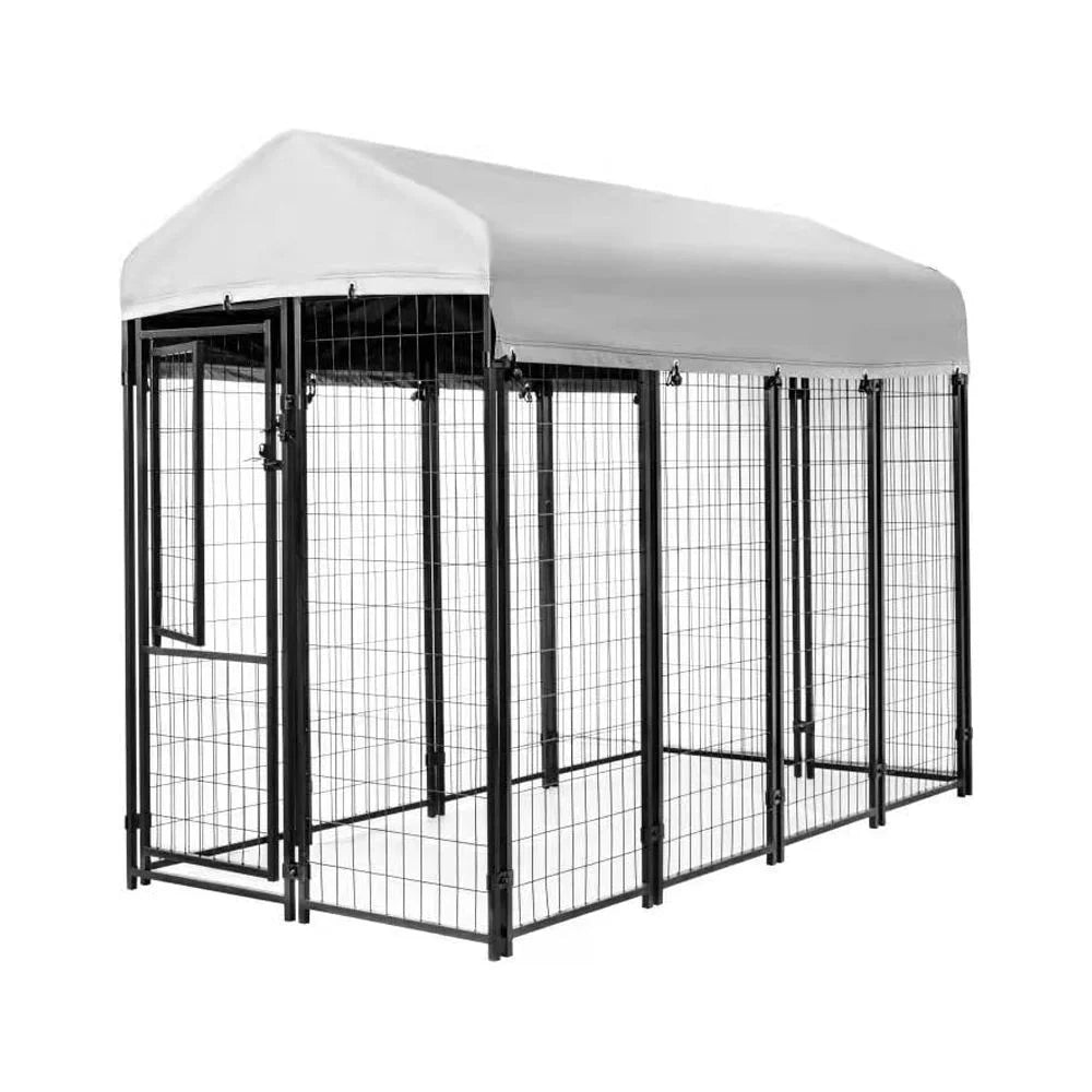 Welded Wire Dog Kennel with Waterproof Cover, Black 8 Ft X 4 Ft X 6 Ft for Indoor & Outdoor Use