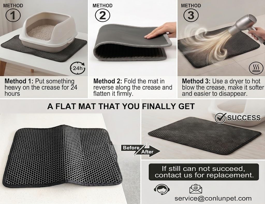 Cat Litter Mat Compact Size 23.6"X14.6" for Small Spaces, Upgrade Waterproof Leakproof Back Layer, Honeycomb Trapping Mat, Washable, Easy to Clean, Scatter Control Kitty Litter Matt, Black